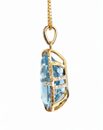 14K Yellow Gold Aquamarine Diamond Pendant 20.39ct Pear Art Deco Style