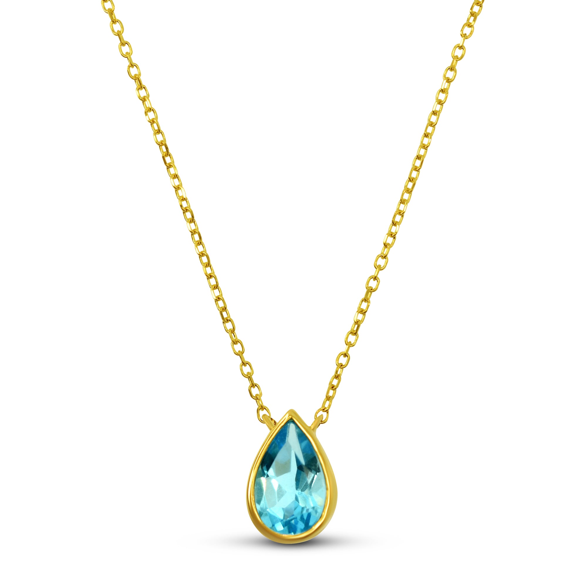 14K Yellow Gold Pear Shape Blue Topaz Pendant Necklace – 1.15 CT