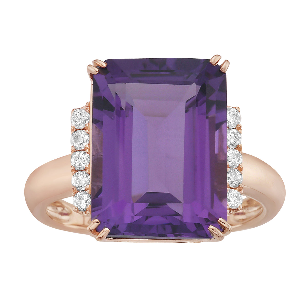 14K Rose Gold 7.32ct Emerald-Cut Amethyst &amp; Diamond Ring