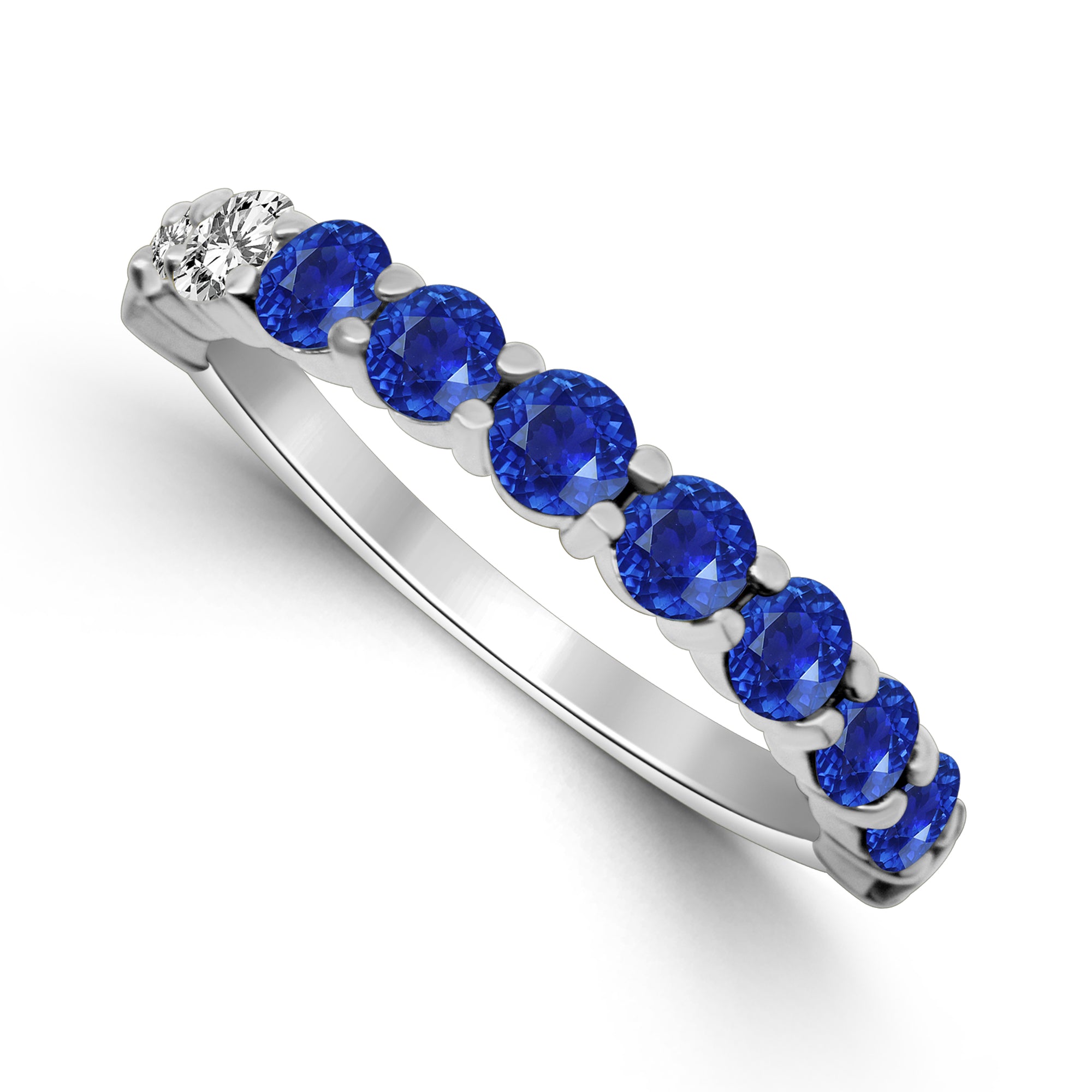 14K White Gold Ombre Sapphire Band Ring with Diamond Accent – 1.65 CTW
