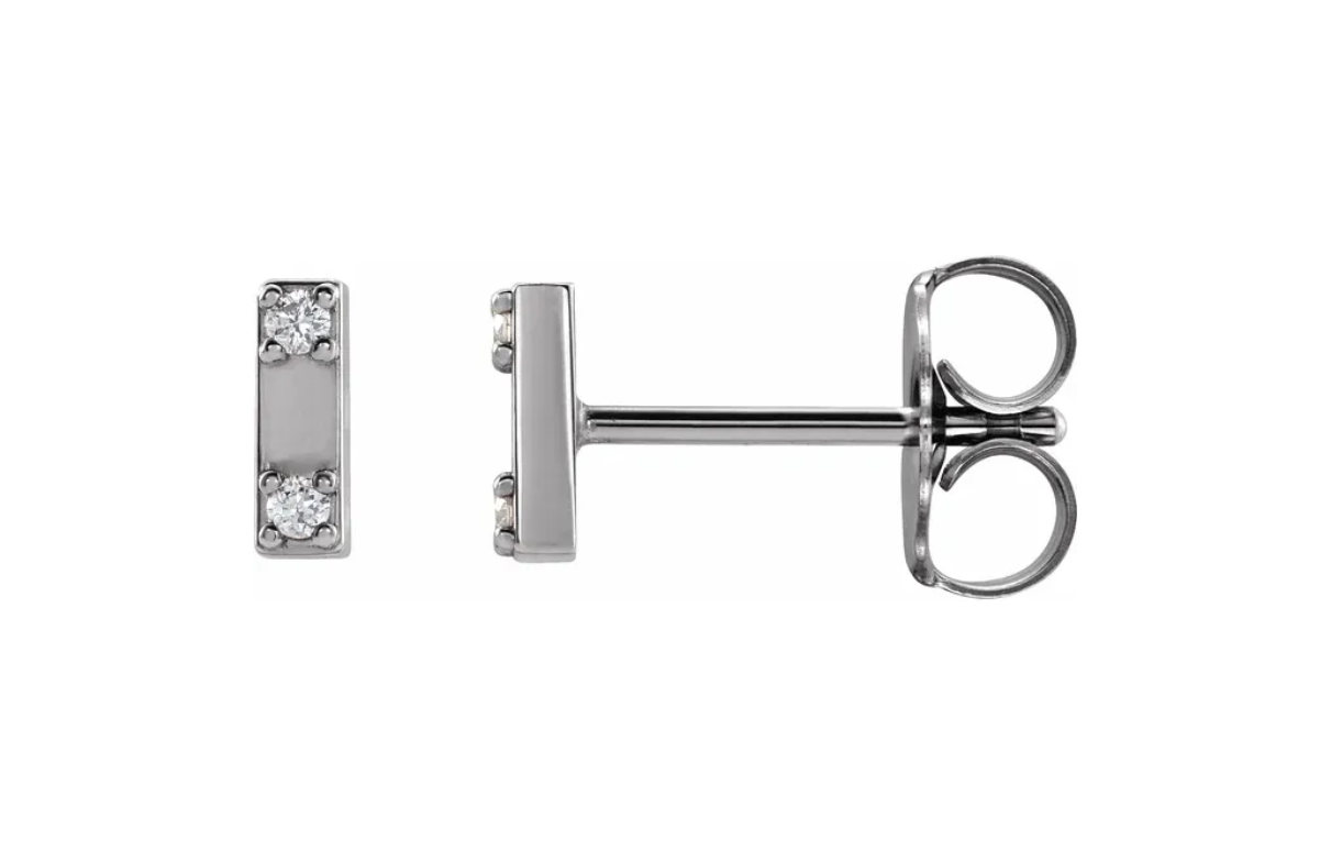 Modern Natural Diamond Bar Studs