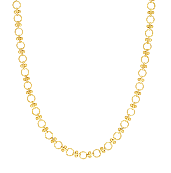14K Yellow Gold Round Link Bar and Ball Chain Necklace – 18.5"