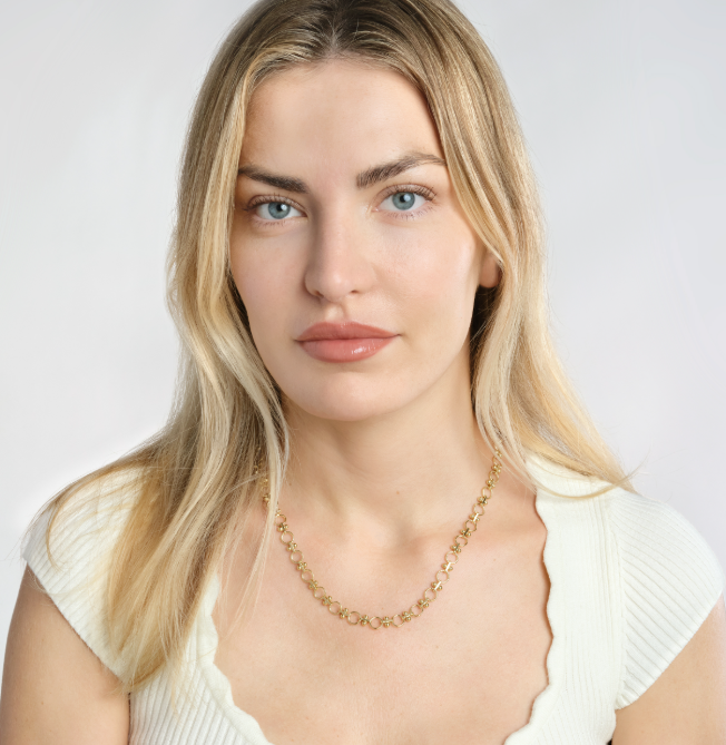 14K Yellow Gold Round Link Bar and Ball Chain Necklace – 18.5"