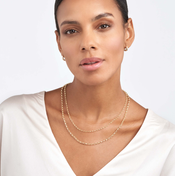 14K Yellow Gold Double Layer Light Oval Rolo Necklace – 18"