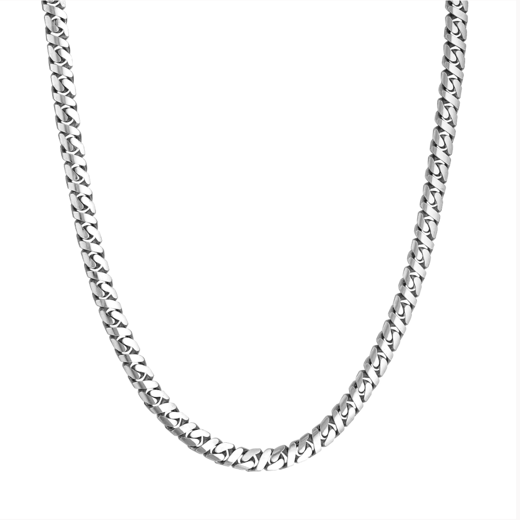 Sterling Silver 7mm 8-Sided Diamond Cut Curb Chain Necklace – 22"