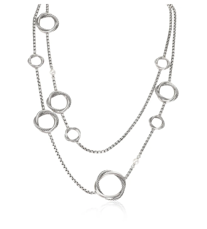 David Yurman Circle Pearl Station Necklace in Sterling Silver