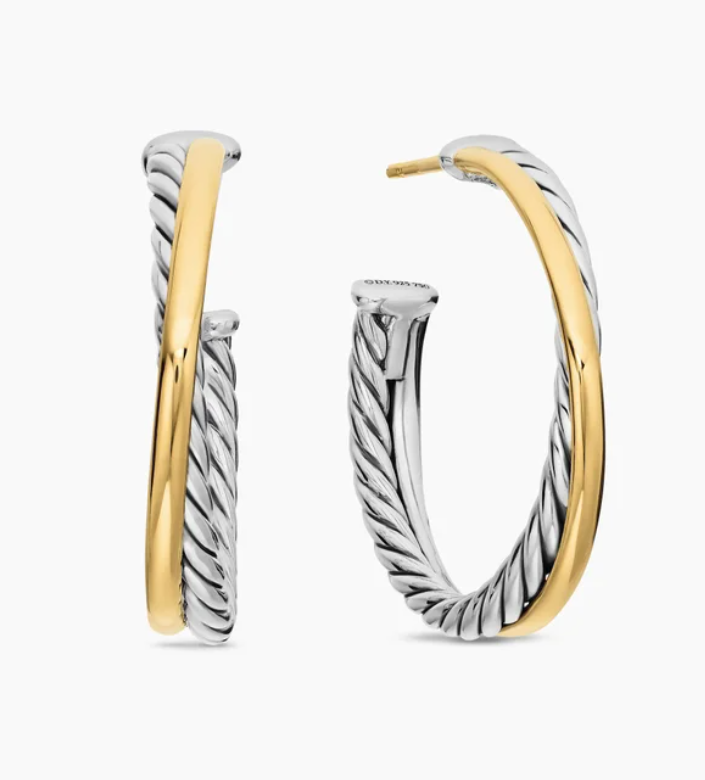 David Yurman Crossover Hoop Earrings in Sterling Silver and 18K Yellow Gold