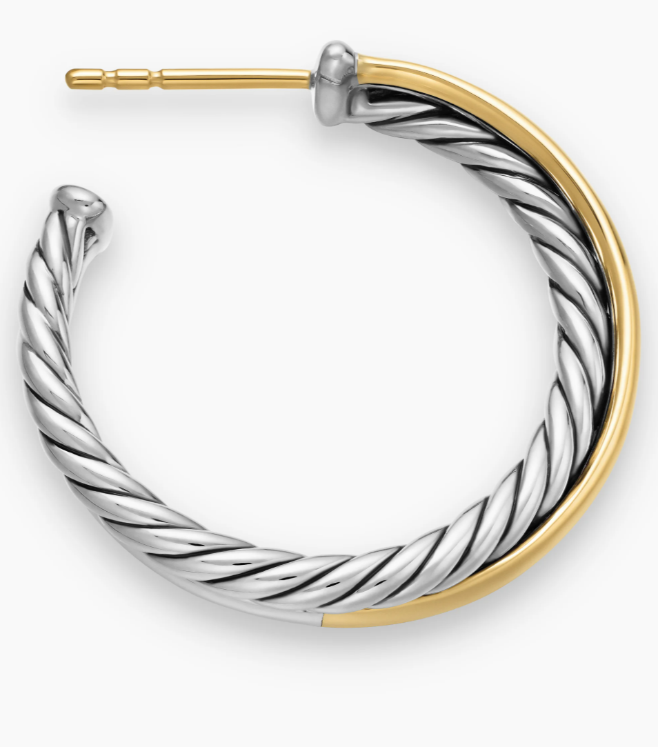 David Yurman Crossover Hoop Earrings in Sterling Silver and 18K Yellow Gold