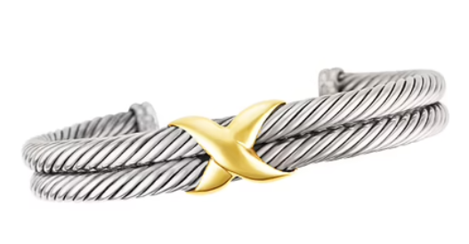 David Yurman X Cable Cuff Bracelet in Sterling Silver &amp; 14K Yellow Gold