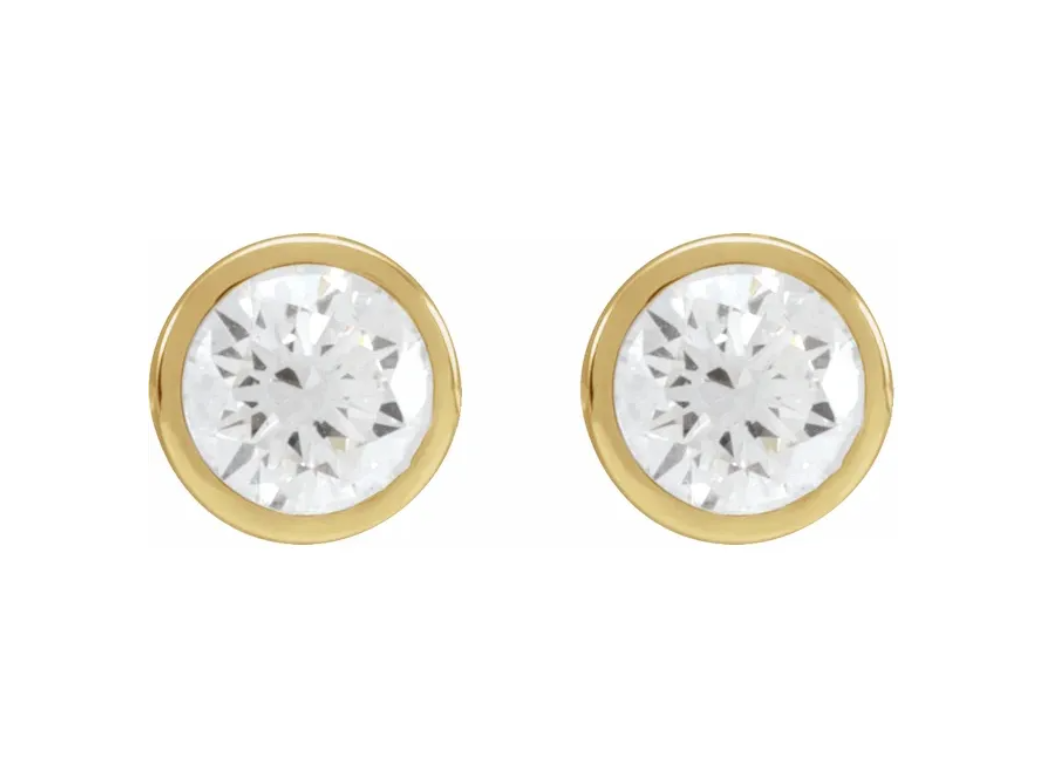 14KT YG Bezel Set Round Lab Grown Diamond Earrings