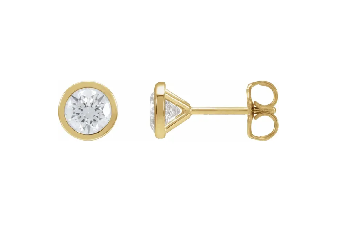 14KT YG Bezel Set Round Lab Grown Diamond Earrings