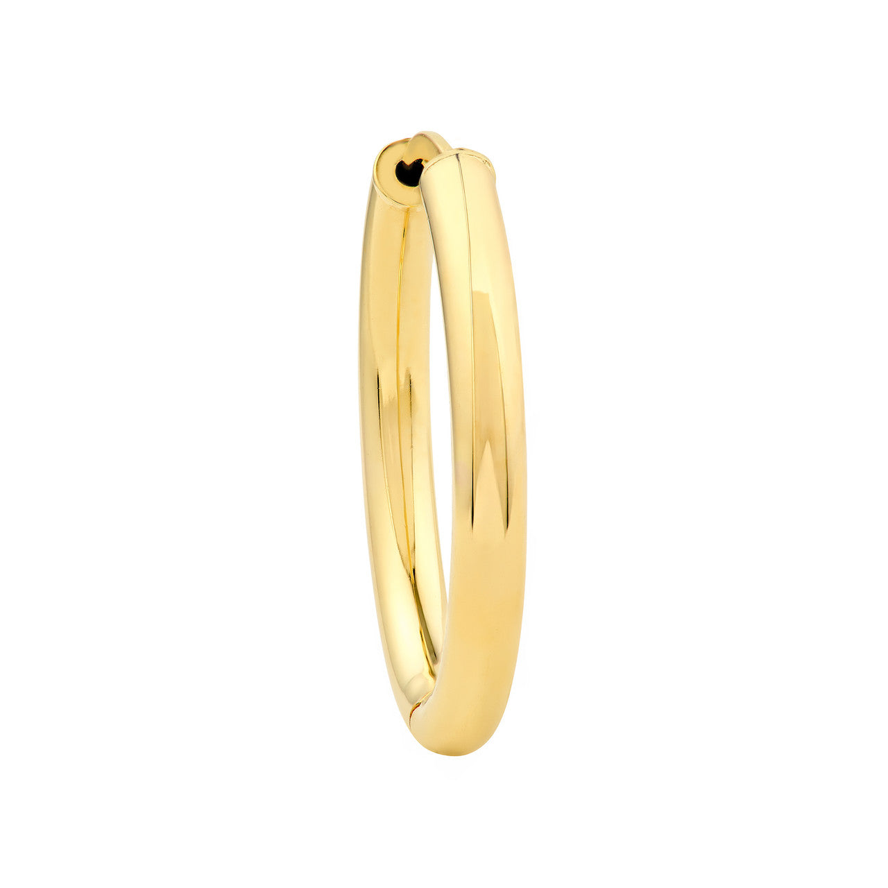 Gold hoop earring on a white background