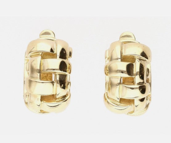 Tiffany &amp; Co 18K Gold Vannerie Basket Weave Hoop Earrings Hinged Backs