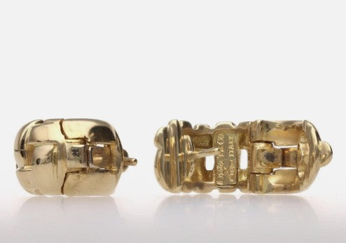 Tiffany &amp; Co 18K Gold Vannerie Basket Weave Hoop Earrings Hinged Backs