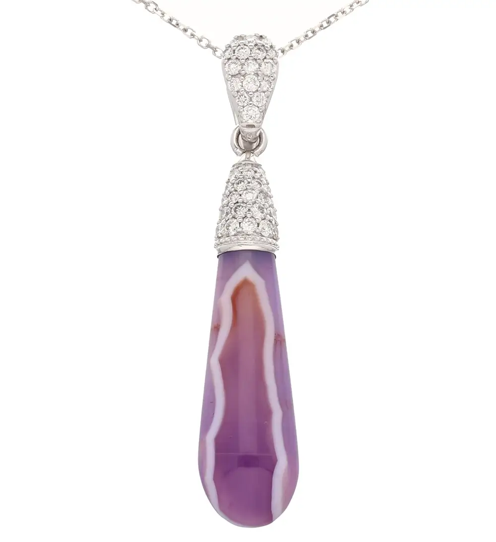 Purple pendant with diamond accents on a white background