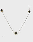 14K Gold Onyx Quatrefoil Station Necklace