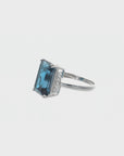14K White Gold 15ct Emerald-Cut London Blue Topaz & 0.48ct TW Diamond Halo Dinner Ring