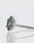 14K White Gold Moss Agate & White Sapphire Contemporary Ring